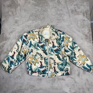 Vintage Petite Sophisticate Floral‎ 100% Silk Bomber Jacket Botanical Print L